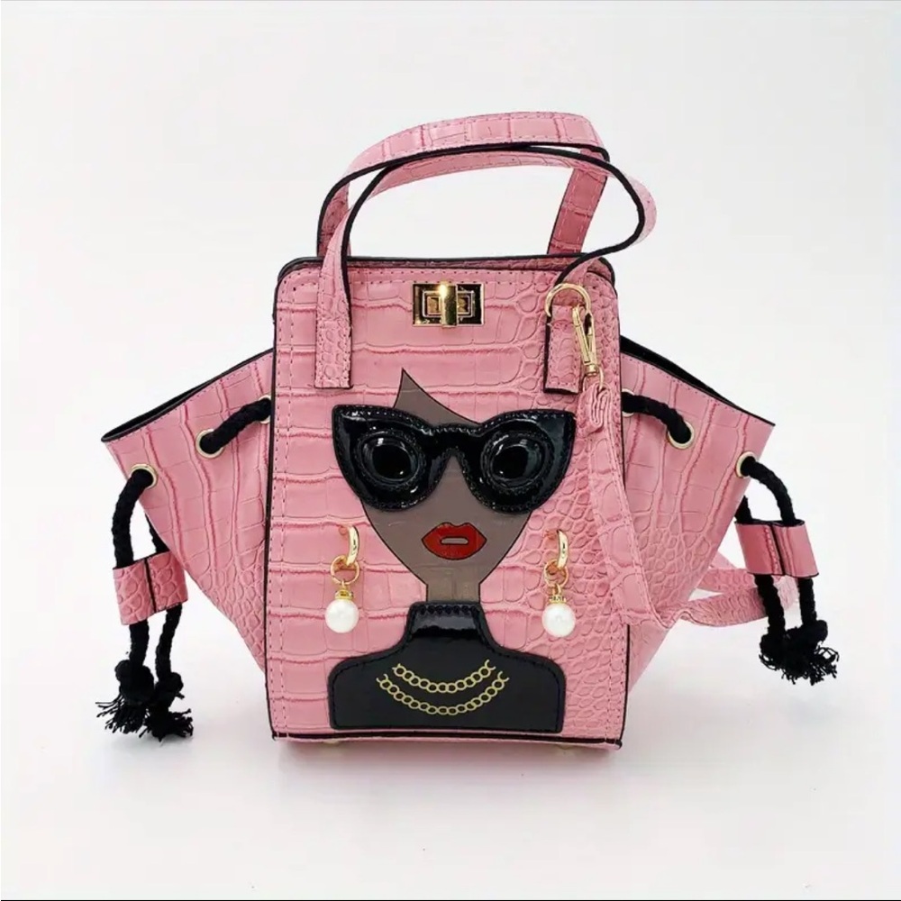 Pink Croco Embossed Handbag with Fashionista Face 👛